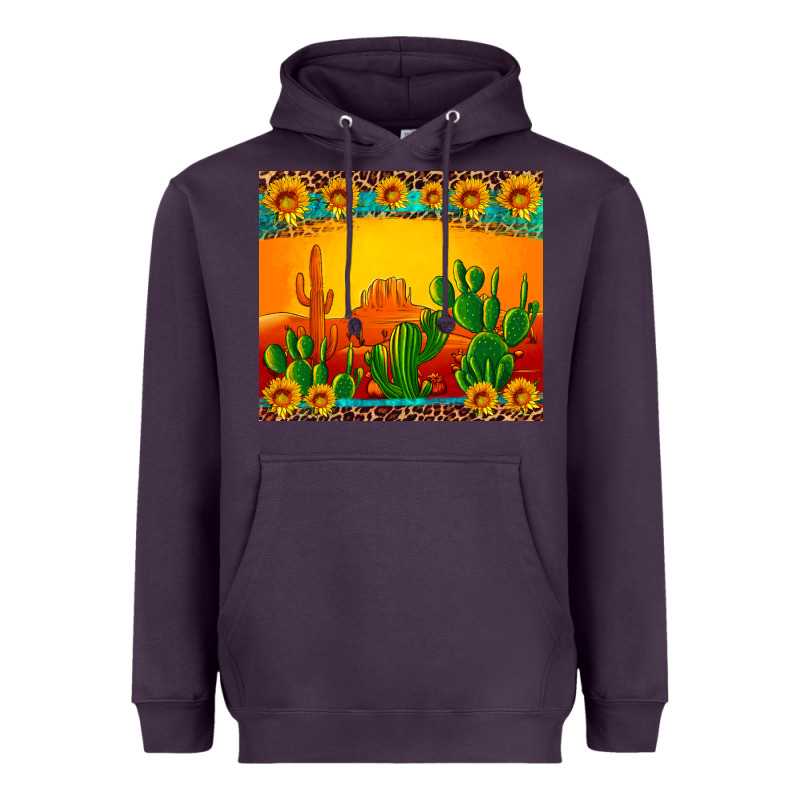 Desert Sunset With Cactus Sunflowers And Leopard Heavyweight Hoodie by Artiststas | Teevron