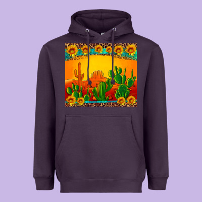 Desert Sunset With Cactus Sunflowers And Leopard Heavyweight Hoodie Designed By Artiststas