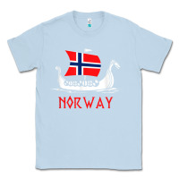 Dusty Blue boat norwegian flag norway viking ship norway Classic Tee - FloraArt