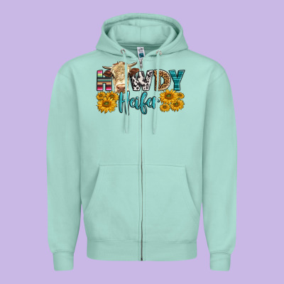 Western Howdy Heifer With Simmental Cow Zipper Hoodie Designed By Lillyallendesigns