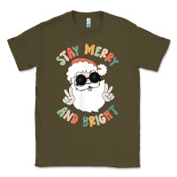 Army Green funny groovy stay merry and bright christmas santa claus t shirt Classic Tee - ArtMosaic