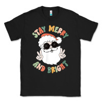 Black funny groovy stay merry and bright christmas santa claus t shirt Classic Tee - ArtMosaic
