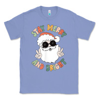 Colony Blue funny groovy stay merry and bright christmas santa claus t shirt Classic Tee - ArtMosaic