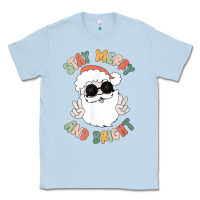 Dusty Blue funny groovy stay merry and bright christmas santa claus t shirt Classic Tee - ArtMosaic