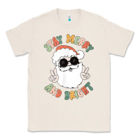 Natural funny groovy stay merry and bright christmas santa claus t shirt Classic Tee - ArtMosaic