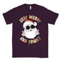 Plum funny groovy stay merry and bright christmas santa claus t shirt Classic Tee - ArtMosaic