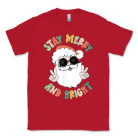 Funny Groovy Stay Merry And Bright Christmas Santa Claus T Shirt Classic Tee | Teevron