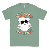 Sage funny groovy stay merry and bright christmas santa claus t shirt Classic Tee - ArtMosaic