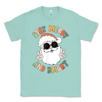 Seafoam funny groovy stay merry and bright christmas santa claus t shirt Classic Tee - ArtMosaic