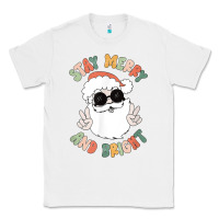 White funny groovy stay merry and bright christmas santa claus t shirt Classic Tee - ArtMosaic