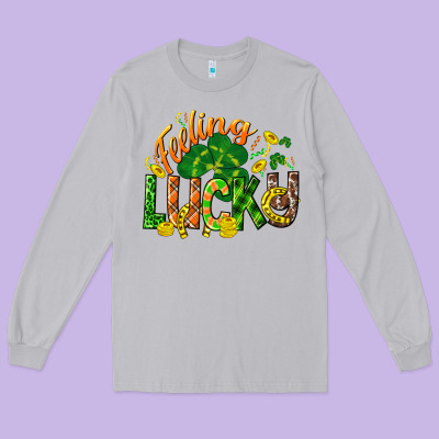 Feeling Lucky St. Patrick's Day Long Sleeve Tee Designed By Cowgirlartshop