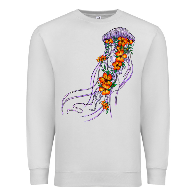 Light Purple Jellyfish And Floral Premium Sweatshirt by BarkalooDesign | Teevron