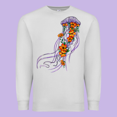 Light Purple Jellyfish And Floral Premium Sweatshirt Designed By Barkaloodesign