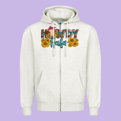 Western Howdy Heifer With Charolais Cow Zipper Hoodie Designed By Lillyallendesigns