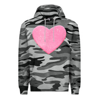 Slate Camo Valentines Pink Heart Premium Hoodie - FloraArt