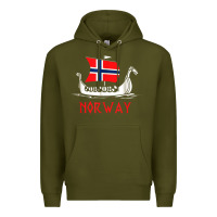 Army Green boat norwegian flag norway viking ship norway Premium Hoodie - FloraArt