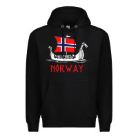 Black boat norwegian flag norway viking ship norway Premium Hoodie - FloraArt
