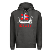 Charcoal Heather boat norwegian flag norway viking ship norway Premium Hoodie - FloraArt
