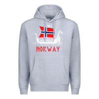 Heather Grey boat norwegian flag norway viking ship norway Premium Hoodie - FloraArt
