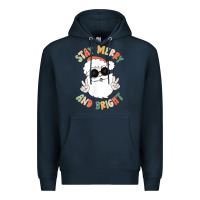 Navy funny groovy stay merry and bright christmas santa claus t shirt Premium Hoodie - ArtMosaic