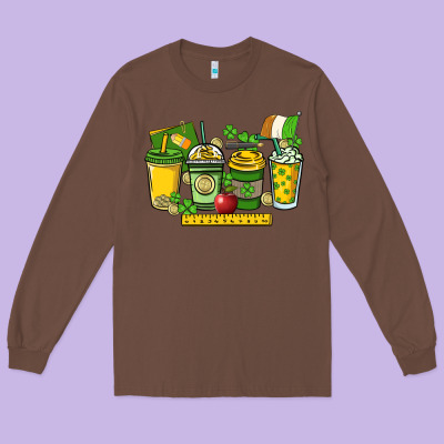 St. Patrick's Day Teacher Coffee Cups Long Sleeve Tee Designed By Howdyjamesfarm