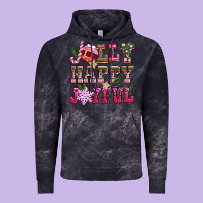 Jolly Happy Joyful Pink Christmas Vintage Hoodie Designed By Cowgirlartshop