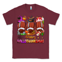 Burgundy happy hallothanksmas football Classic Tee - texasbilliewilder