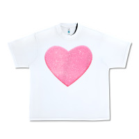White Valentines Pink Heart Urban Heavy Tee - FloraArt