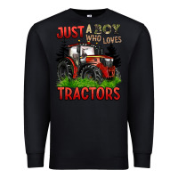Black just a boy who loves tractors red tractor Premium Sweatshirt - BarkalooDesign