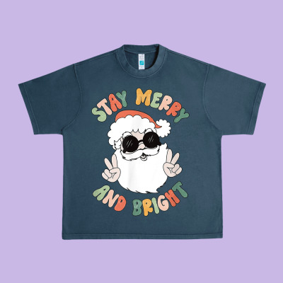 Funny Groovy Stay Merry And Bright Christmas Santa Claus T Shirt Urban Heavy Tee Designed By Artmosaic