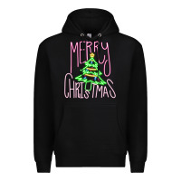 Black Merry Neon Christmas Premium Hoodie - CowhideDigitalArt