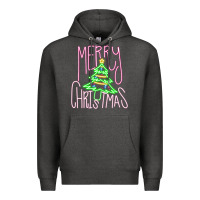 Charcoal Heather Merry Neon Christmas Premium Hoodie - CowhideDigitalArt