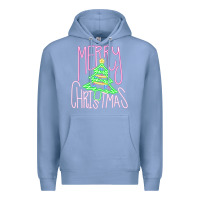 Colony Blue Merry Neon Christmas Premium Hoodie - CowhideDigitalArt