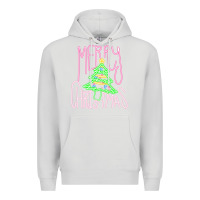 Dove Grey Merry Neon Christmas Premium Hoodie - CowhideDigitalArt