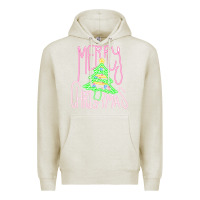 Oatmeal Heather Merry Neon Christmas Premium Hoodie - CowhideDigitalArt