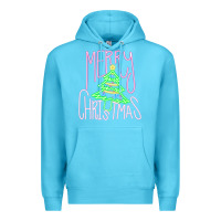 Ocean Blue Merry Neon Christmas Premium Hoodie - CowhideDigitalArt