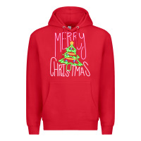 Red Merry Neon Christmas Premium Hoodie - CowhideDigitalArt