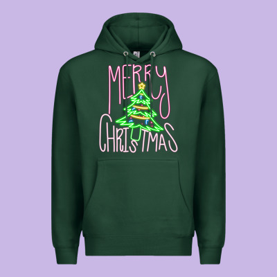 Merry Neon Christmas Premium Hoodie Designed By Cowhidedigitalart