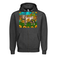 Charcoal Heather Western Charolais Bull With Sunflowers Zipper Hoodie - LillyAllenDesigns