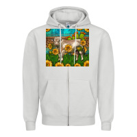 Dove Grey Western Charolais Bull With Sunflowers Zipper Hoodie - LillyAllenDesigns