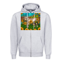 Heather Grey Western Charolais Bull With Sunflowers Zipper Hoodie - LillyAllenDesigns