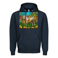 Navy Western Charolais Bull With Sunflowers Zipper Hoodie - LillyAllenDesigns