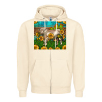 Sandshell Western Charolais Bull With Sunflowers Zipper Hoodie - LillyAllenDesigns