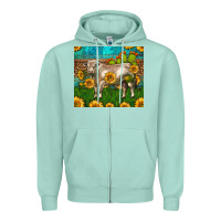 Seafoam Western Charolais Bull With Sunflowers Zipper Hoodie - LillyAllenDesigns