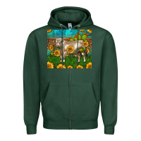 Sports Green Western Charolais Bull With Sunflowers Zipper Hoodie - LillyAllenDesigns
