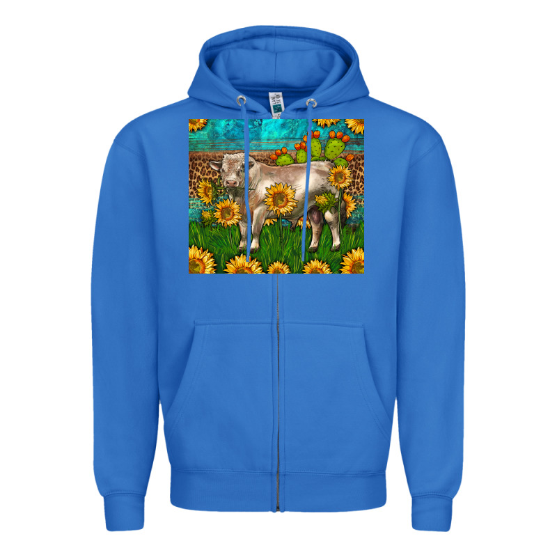 Western Charolais Bull With Sunflowers Zipper Hoodie by LillyAllenDesigns | Teevron