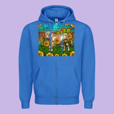 Western Charolais Bull With Sunflowers Zipper Hoodie Designed By Lillyallendesigns