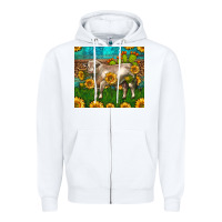 White Western Charolais Bull With Sunflowers Zipper Hoodie - LillyAllenDesigns