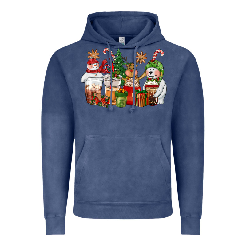 Christmas Polar Bear Reindeer And Snowman Coffee C Vintage Hoodie by CowGirlArtShop | Teevron