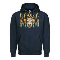 Navy Western Blessed Mom Charolais Bull Zipper Hoodie - LillyAllenDesigns